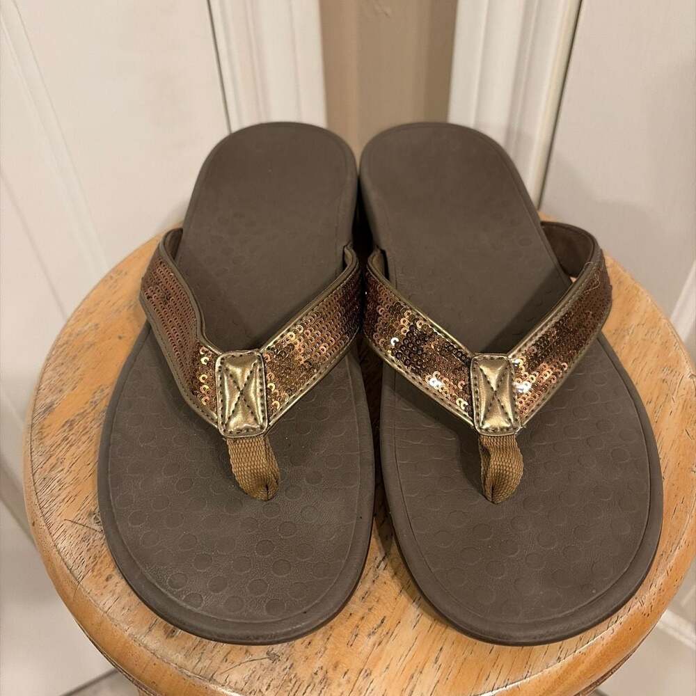 Vionic Tide‎ Bronze Sequin Thong Flip Flop Sandals